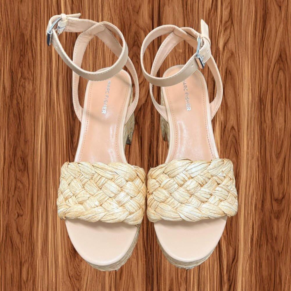 Marc Fisher Women's‎ Steel Braided Raffia Wedge Platform Sandals, Size 10